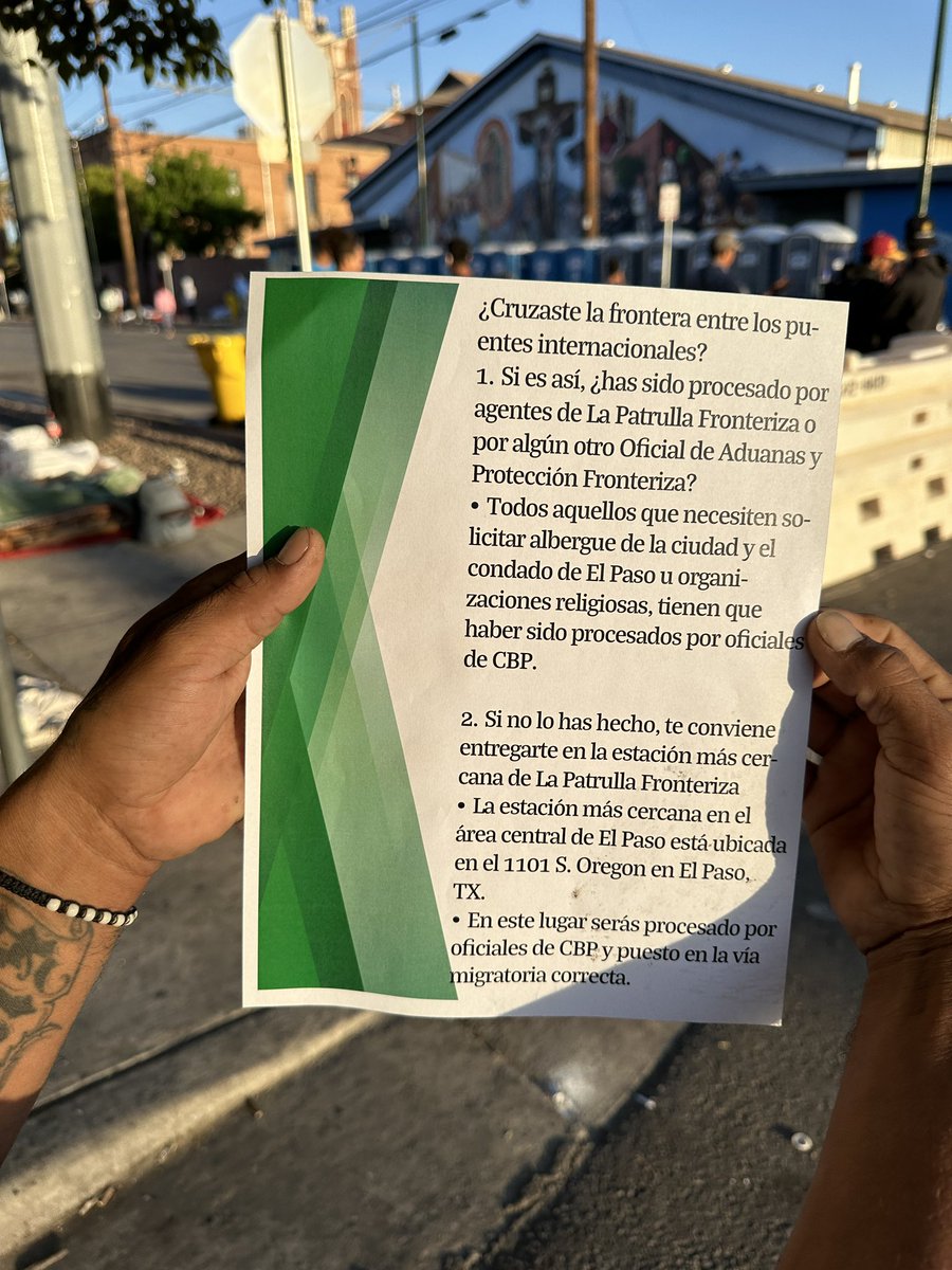 i_p_a_1's tweet photo. Breaking: the first migrant(s) have turned themselves in to CBP after receiving this flyer. This man, Anthony, from Venezuela is so scared of what will happen if he turns himself in, he has tears in his eyes. #Title42 #elpaso https://t.co/ji8mSeKEu4