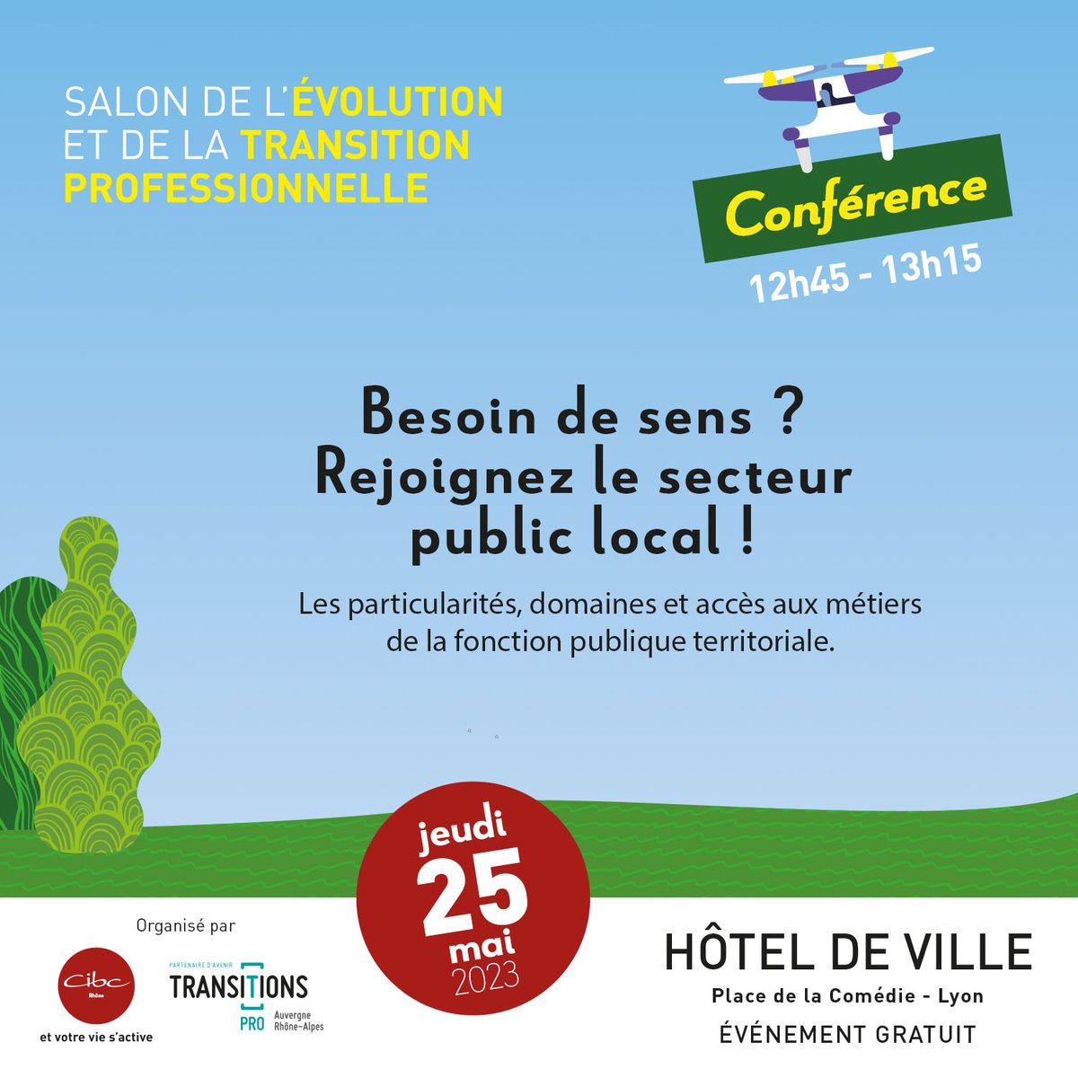 Inscrivez-vous 𝑔𝑟𝑎𝑡𝑢𝑖𝑡𝑒𝑚𝑒𝑛𝑡 à la conférence "Besoin de sens ? Rejoignez le secteur public local !" qui se tiendra au Salon de l'Evolution et de la Transition Professionnelle.

Animée par le Centre de Gestion du Rhône

ℹ cibc-auvergne-rhone-alpes.fr/2023/04/05/sal…

#CIBC #TransitionsPro