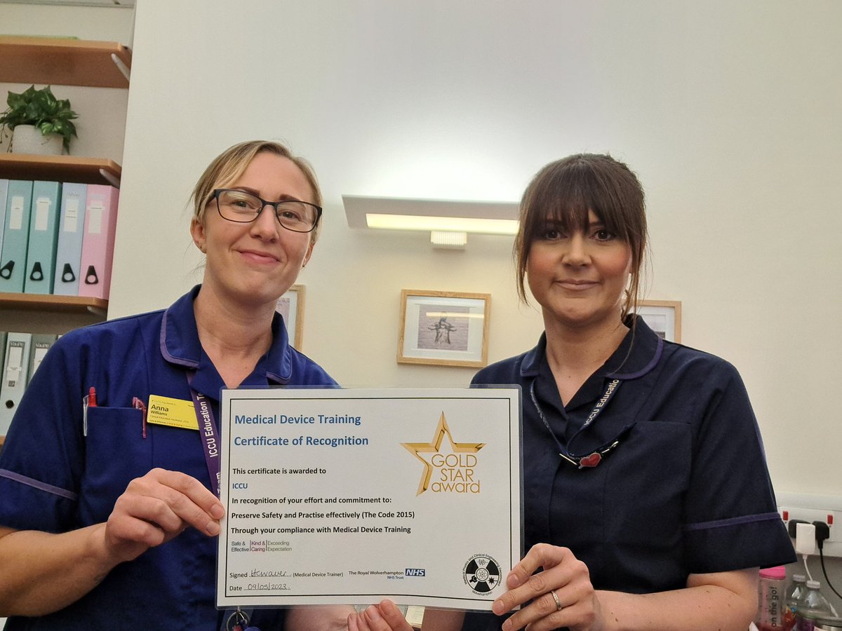 Medical device training Gold Star award for the hard work put in by the ICCU Education team and staff train the trainers 👏 #goldstaraward #iccu #iccueducationteam #devicesafety <a href="/RWT_NHS/">The Royal Wolverhampton NHS Trust 🏥</a> <a href="/emmabak91499356/">emma baker</a> <a href="/jenniel29821472/">jennie lewis</a> <a href="/melissacondley/">melissa condley</a> <a href="/gerflynn2010/">Gerardine Hardisty</a>