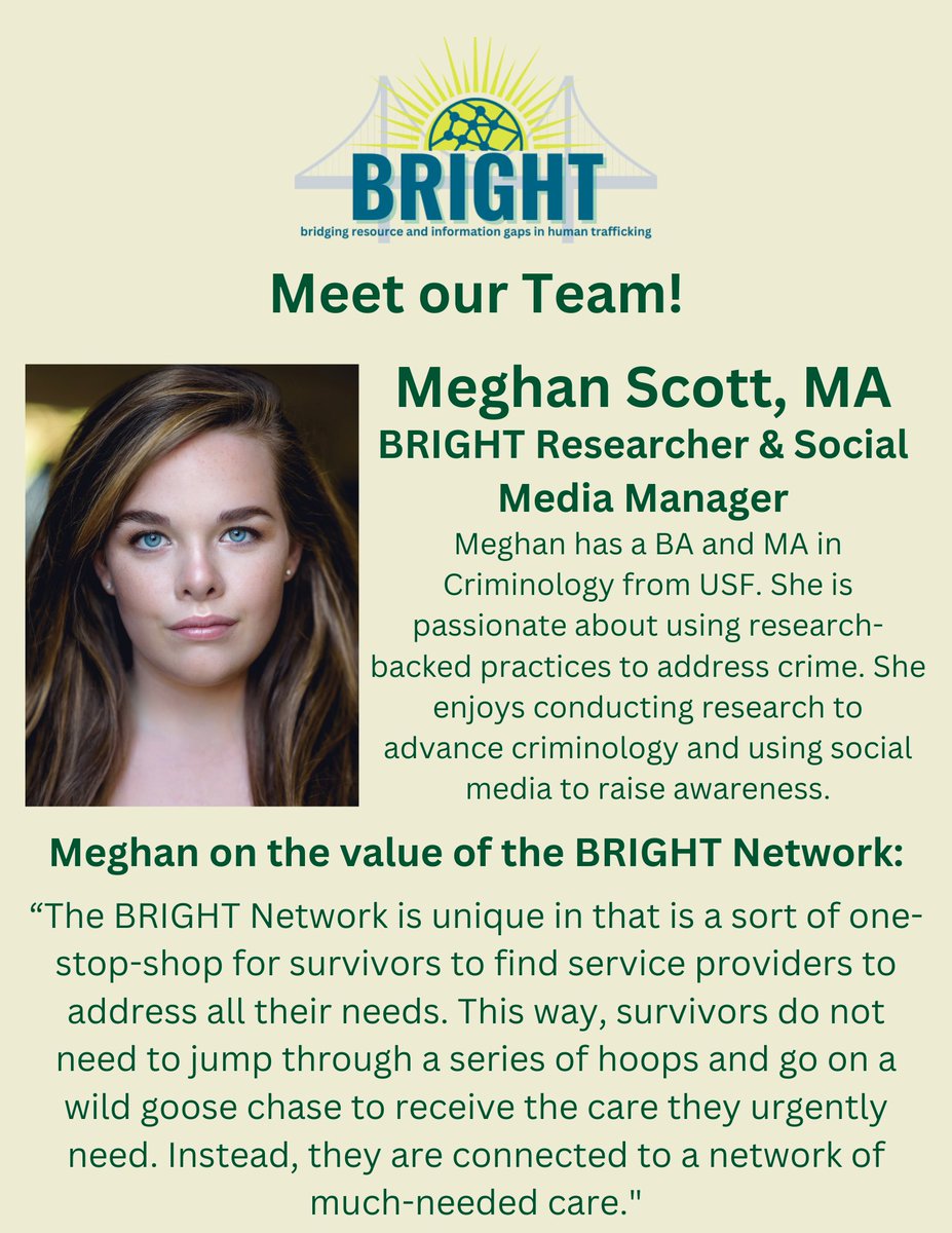 Meet the wizard behind the curtain- our social media manager and researcher with BRIGHT, Meghan ( @meghan_crim )! #Humantrafficking #humantraffickingawareness #usf #usfstpete #criminologist #criminology #crimtwitter #researcher