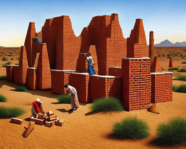 AlberichChilion's tweet photo. "And they said one to another, Go to, let us make brick, and burn them throughly. And they had brick for stone, and slime had they for mortar." - Genesis 11:3 Pt. 2 #Aiart #TheBible #AiArtwork #brick #stone #slime https://t.co/gz4LkfYZTl