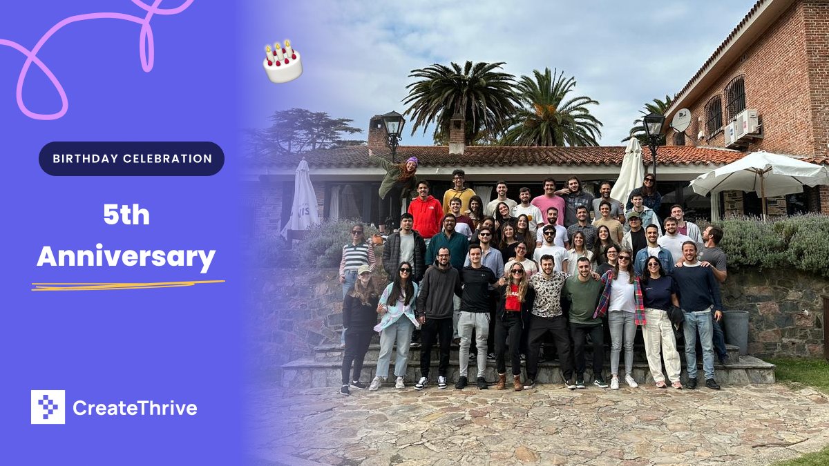 CreateThrive (@createthrivedev) on Twitter photo π Itβs our 5οΈβ£th anniversary!
π Last Friday, we enjoyed a beautiful day at <a href="/BagualaLa/">La Baguala Hotel de Campo y Chacras</a> with lots of entertainment, yummy food, fun games, team bonding, and of course, we had cake.
Heartfelt thanks to everyone who has been part of this adventure.
π₯ Cheers to whatβs next! π π Itβs our 5οΈβ£th anniversary!
π Last Friday, we enjoyed a beautiful day at <a href="/BagualaLa/">La Baguala Hotel de Campo y Chacras</a> with lots of entertainment, yummy food, fun games, team bonding, and of course, we had cake.
Heartfelt thanks to everyone who has been part of this adventure.
π₯ Cheers to whatβs next! π