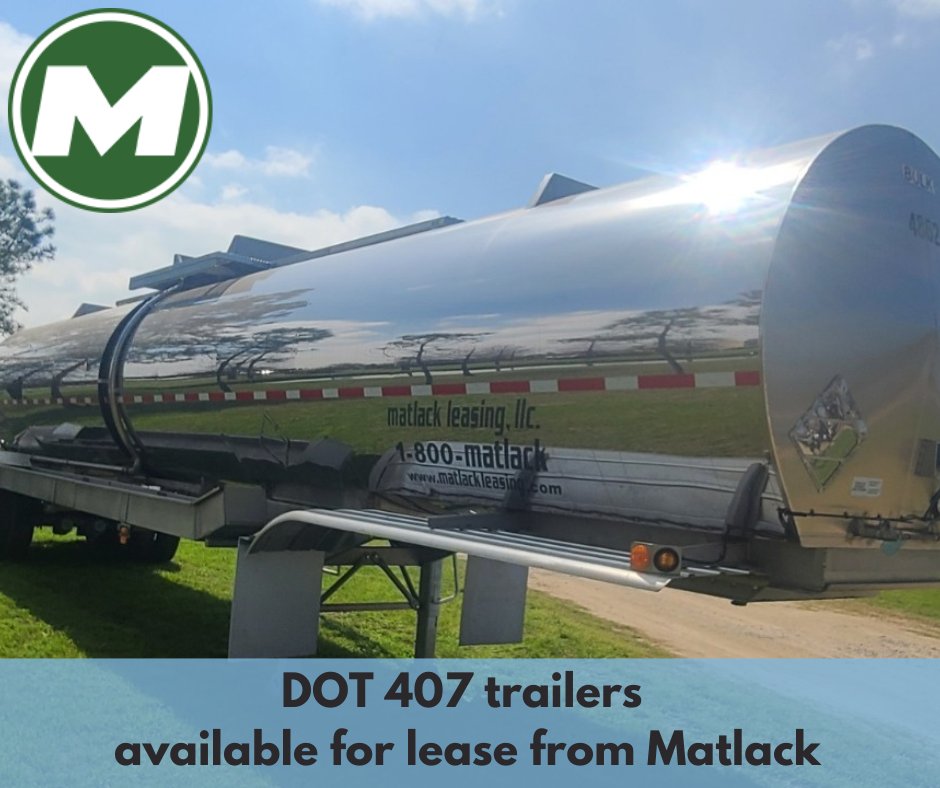 Matlack Leasing's stainless steel #DOT407 trailers have the capacity to transport up to 7,000 gallons. These tank trailers transport bulk liquid products like chemicals, acids, petroleum products & hazardous materials. Learn more! #ChemicalTransport #ChemicalDistribution