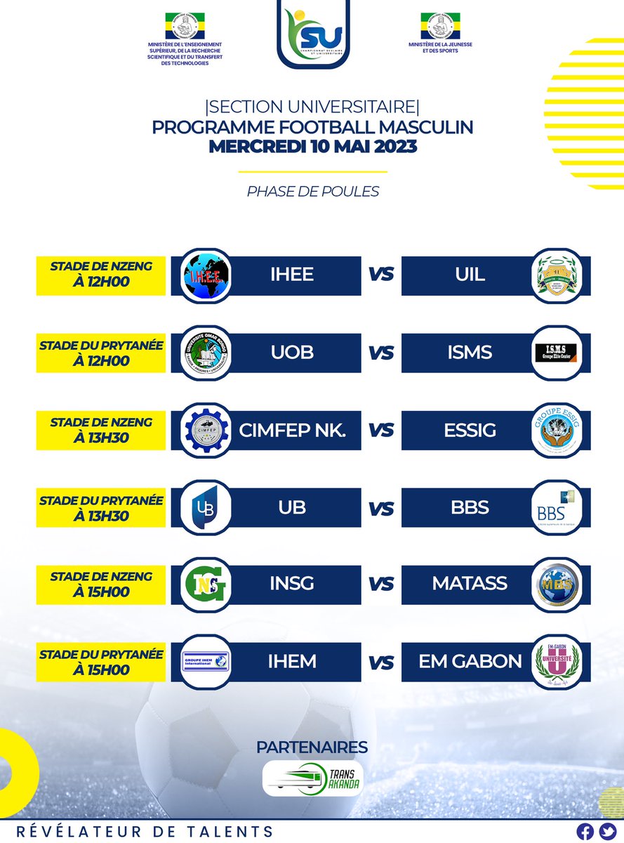 csu_gabon's tweet photo. Très beau programme en perspective pour les deuxièmes journées en #football masculin et #basket ce mercredi 10 mai.

@SportGOUVGA 
@gegepog 

#Gabon #Sport #Jeunesse #Detection #Éducation https://t.co/nvAjy5UJHy