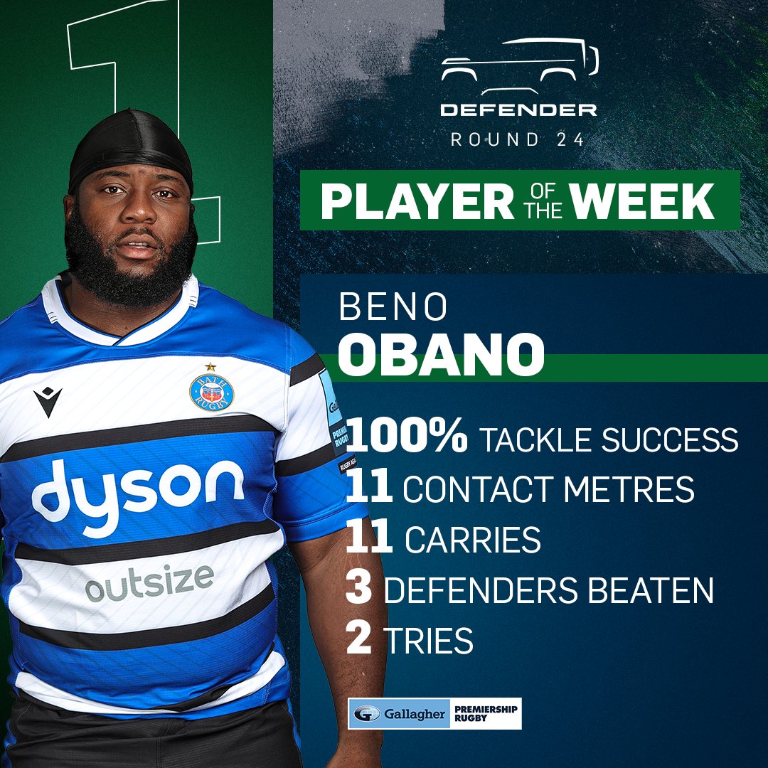 Simply too strong 💪

The @LandRover_UK Player of the Week from Round 24 is...  

🛁 @ObanoB | @BathRugby 

#LRFansXV #LandRoverRugby #GallagherPrem