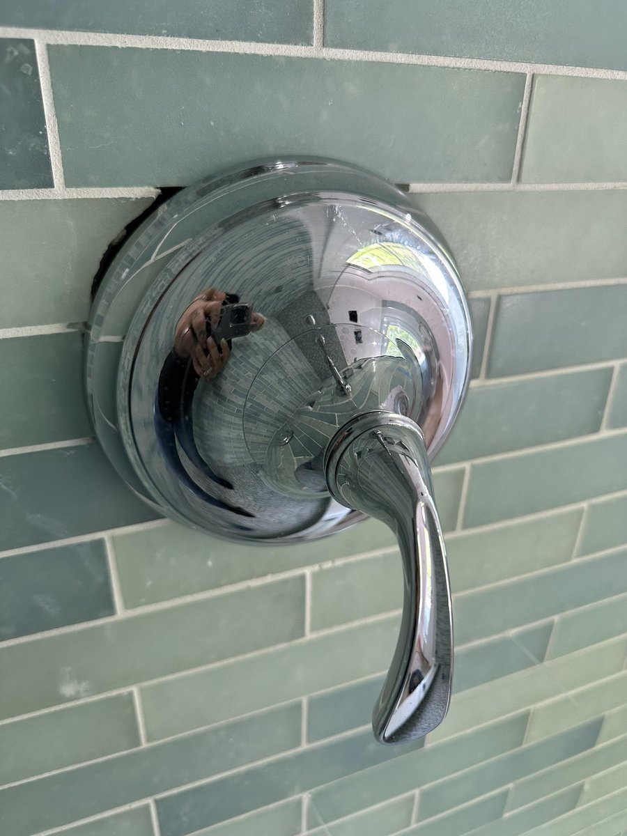 fridovichlee's tweet photo. Doing a bathroom and really disappointed in the @kohler fixtures that I bought. This trim ring in made of plastic, not metal! And it doesn’t even cover to the edge of the rough-in ring my contractor tiled to. #nomorekohler https://t.co/yb5ZuIPSrg