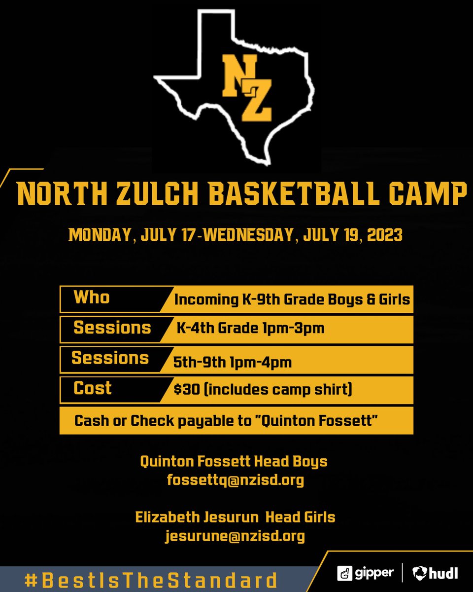 🏀NZ Basketball Camp🏀

Monday, July 17-Wednesday, July 19

Incoming K-9th Boys &amp; Girls

Cost: $30

#BestIsTheStandard

<a href="/STBA_TX/">STBA-TX.com</a> <a href="/hoopinsider/">Hoopinsider</a> <a href="/Texas1AFan/">Texas 1A Fan</a>