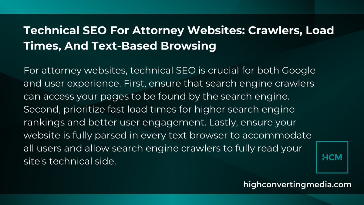 Technical SEO For Attorney Websites: Crawlers, Load Times, And Text-Based Browsing
#TechnicalSEO
#AttorneyWebsites
#GoogleCrawlers
#LoadTimes
#userexperience 
#LawFirmSEO
#LegalMarketing
#AttorneyMarketing
#LawyerSEO
#LegalSEO
