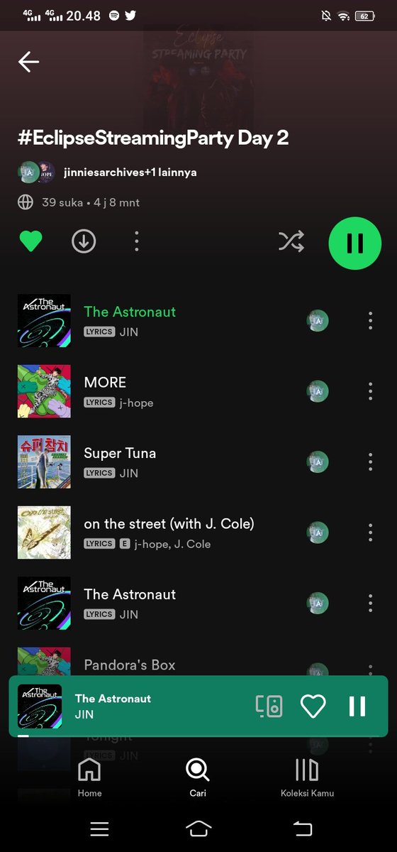 fitrianiii23's tweet photo. now i use this playlist, next i use playlist angel pt.1 x d-day^^ fighting!!!
#EclipseStreamingParty
#JIN #JHOPE https://t.co/QJMRxlCDlD