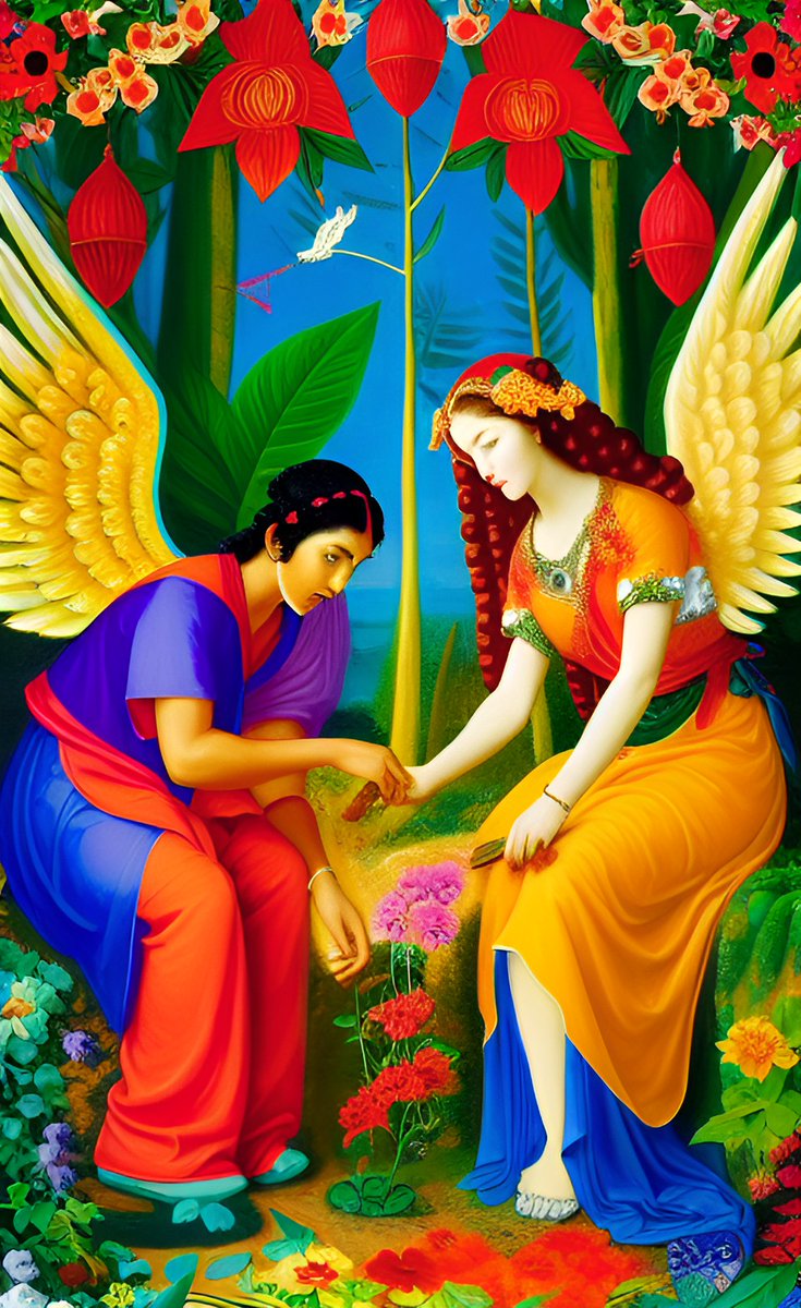 AlberichChilion's tweet photo. "And all the others together with them took unto themselves wives...to defile themselves with them, and they taught them charms and enchantments, and the cutting of roots, and made them acquainted with plants." - Enoch 7:1 Pt. 1 #Aiart #AiArtwork #Enoch #wives #charms #plants https://t.co/KgDWOdSu0k