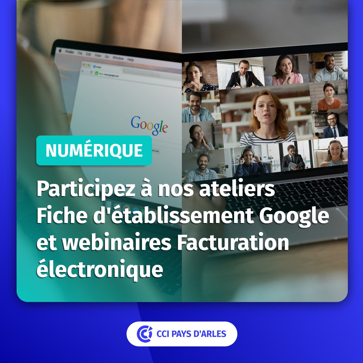 CCIPAYSARLES's tweet photo. [#MardiConseil💡]
💻 Facilitez-vous le #numérique avec les RDV @ccipaysarles 

👀 Ateliers Fiche d'établissement Google
📆 22/05, 12/06 &amp; 10/07

💳 Webinaires Facturation électronique
📆 25/05, 22/06 &amp; 20/07

ℹ️📝 https://t.co/52EgrPneYb

#Digitalisation #SEO #eFacturation https://t.co/VOIGeRRmV3