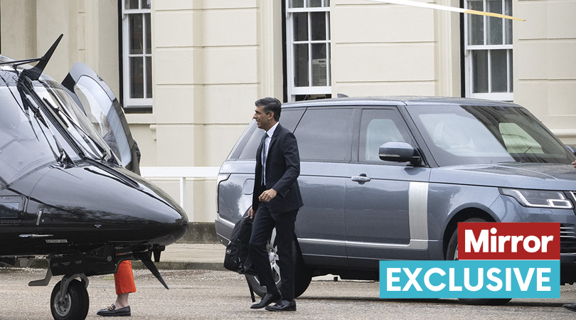 MirrorPolitics's tweet photo. Rishi Sunak takes taxpayer-funded helicopter for trip that would have taken little more than an hour on the train https://t.co/zCk10HY8TD https://t.co/HsjFfBFOwb