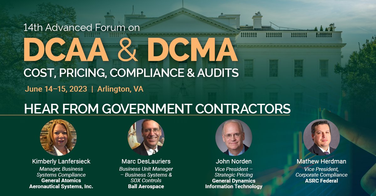 Gain the practical strategies from top #GovernmentContractors at ACI’s Forum on DCAA & DCMA Cost, Pricing, Compliance & Audits. View the agenda and speakers: bit.ly/3AaRXYA #GovernmentContracting #DefenseContracting