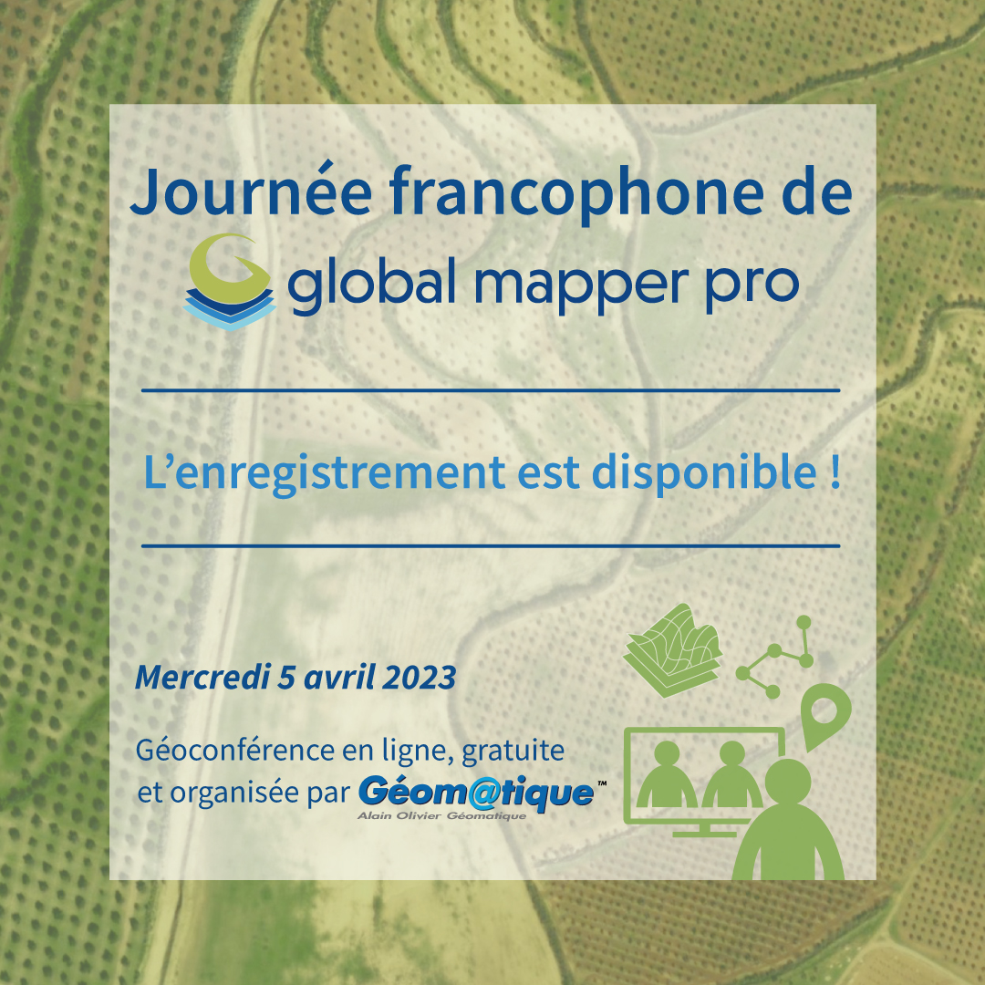 GeomatiqueFR's tweet photo. 🗣🎙️🌍 Vous n’avez pas pu assister à l’édition 2023 de la Journée Francophone de #GlobalMapperPro ? Pas de panique ! L’enregistrement est disponible sur simple demande en complétant le formulaire suivant : https://t.co/fp0buXWkeM
#GéomatiqueFR #SIG #Cartographie https://t.co/YBlProK8Ej