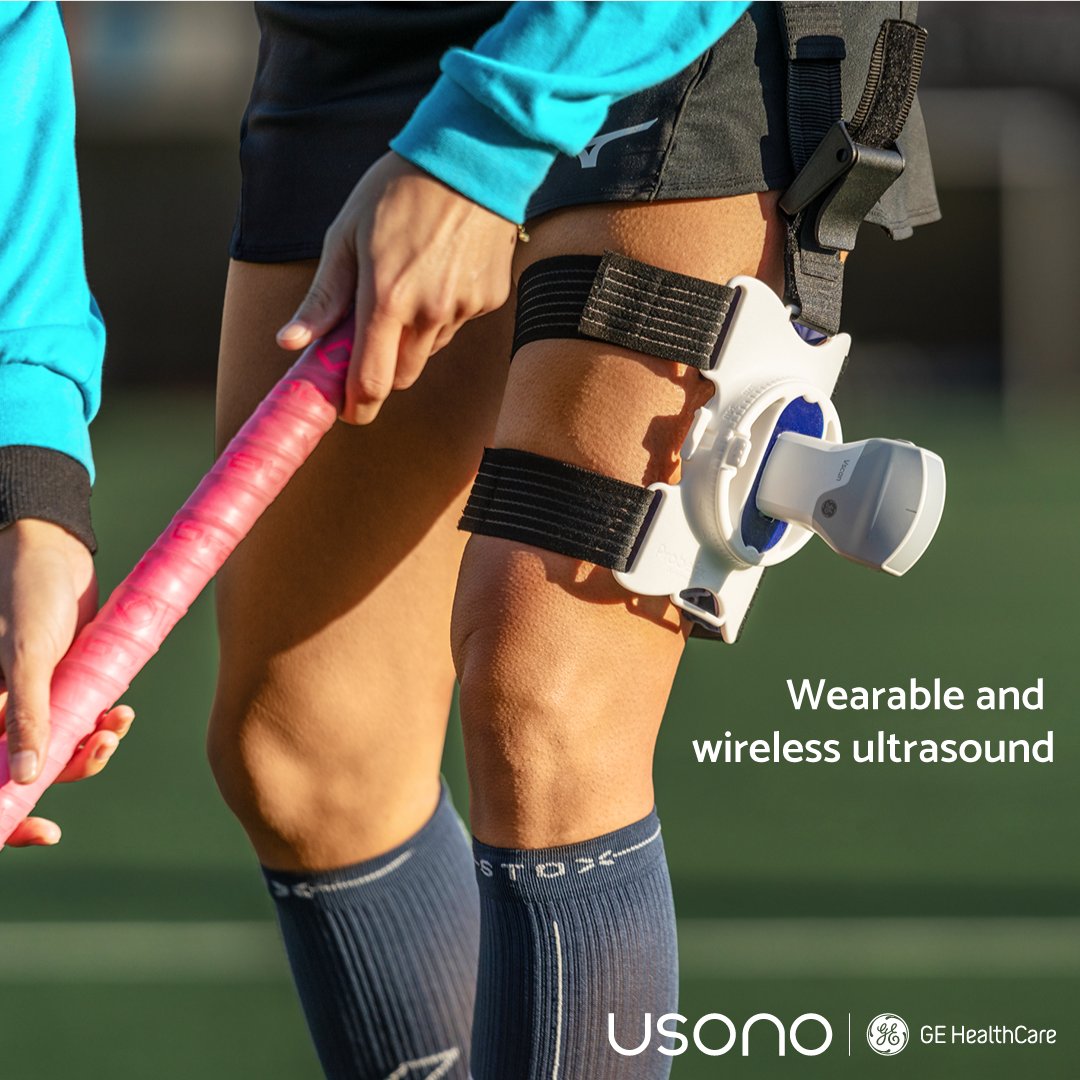 usono's tweet photo. Together with @GEHealthCare we're changing the game: @vscan with ProbeFix Dynamic for live scanning of muscles in motion, directly on the pitch! #dynamicscanning #gehealthcareultrasound #sportsmedicine #vscanair #usono #probefix #musclesinmotion #rethinkultrasound https://t.co/zLCoKAPRth