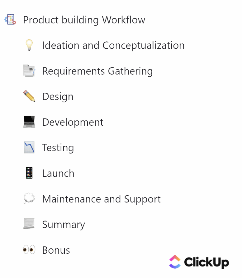 I've prepared a ClickUp resource of Product Building Workflow

It is FREE today

But after 24 hours, it will cost $$$.

To get it, 
1. Like
2. Comment  '🤔'
3. Retweet

And I'll send it to you for FREE

(Make sure you follow me so that I can send it to you)
