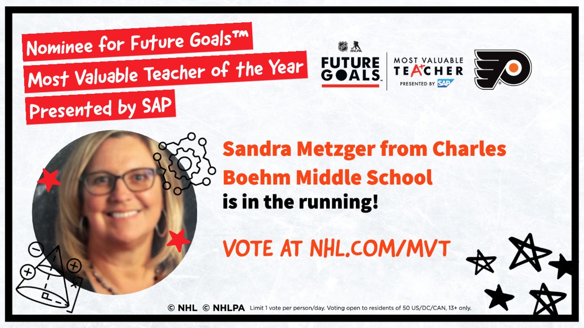 EVERFIK12's tweet photo. Let's meet the #MVT finalists! 🌟 

These teachers truly embody the Future Goals - Hockey Scholar program by bringing passion to #STEMEducation!  

Be sure to vote daily https://t.co/BwyLAOK8H4

@NHLFlyers @NHLBlackhawks @BuffaloSabres @NJDevils @SAP @NHL @NHLPA https://t.co/Bd34mzC9pE