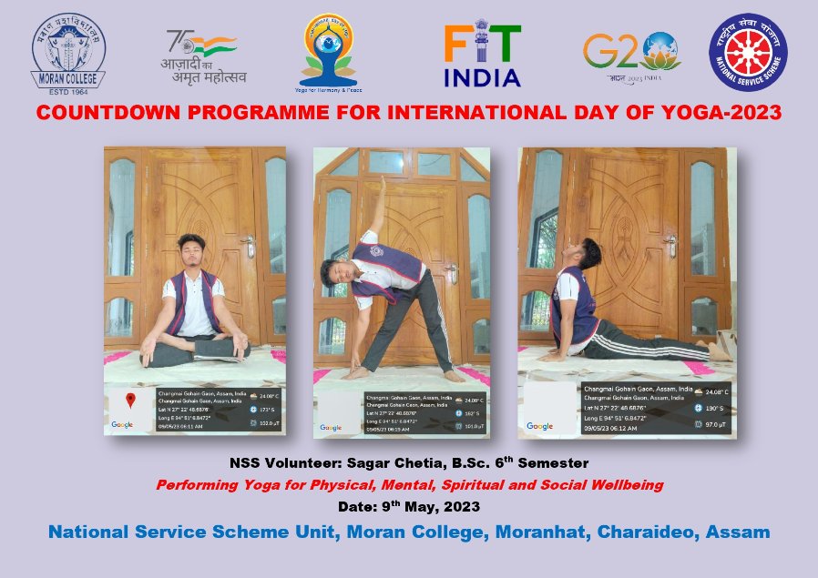 nssmorancollege's tweet photo. NSS Volunteer Sagar Chetia Practicing Yoga for Physical, Mental, Spiritual and Social wellbeing on 09th May, 2023 countdown for International Day of Yoga-2023.
@_NSSIndia @nss_rdguwahati @NSSCellDU @YASMinistry @pankajsinghips @FitIndiaOff @ianuragthakur @DIPAKKU93471047 https://t.co/ndmN1n4deP