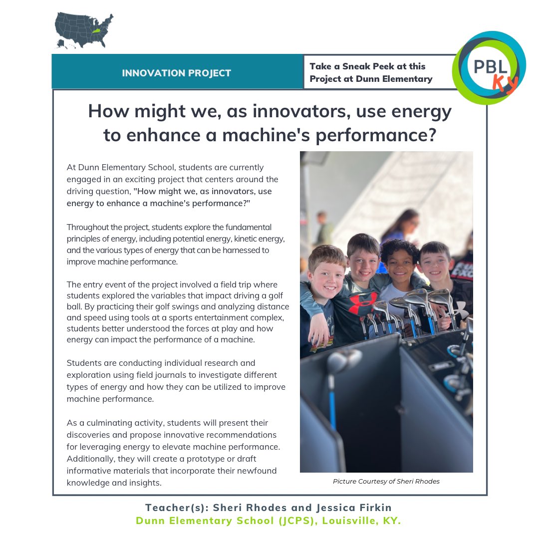PBLWorksKY's tweet photo. At Dunn Elementary (@dunn_jcps), fourth-grade students are exploring how different forms of energy affect machine performance and generating innovative ideas that can further boost performance.
Read more about this exciting project.⬇️
Thank you, Sheri & Jessica, for sharing! https://t.co/nkvkfs20Mz