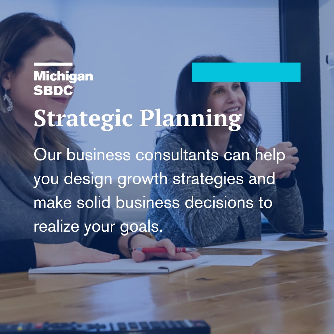 MichiganSBDC's tweet photo. Strategic planning is critical for every small business. π Get started with the Michigan SBDC today to begin your strategic planning journey!
Read more at https://t.co/1x0sM9JlwH
#MichiganSBDC #StrategicPlanning #SmallBusiness https://t.co/Q3sUNpMbMb