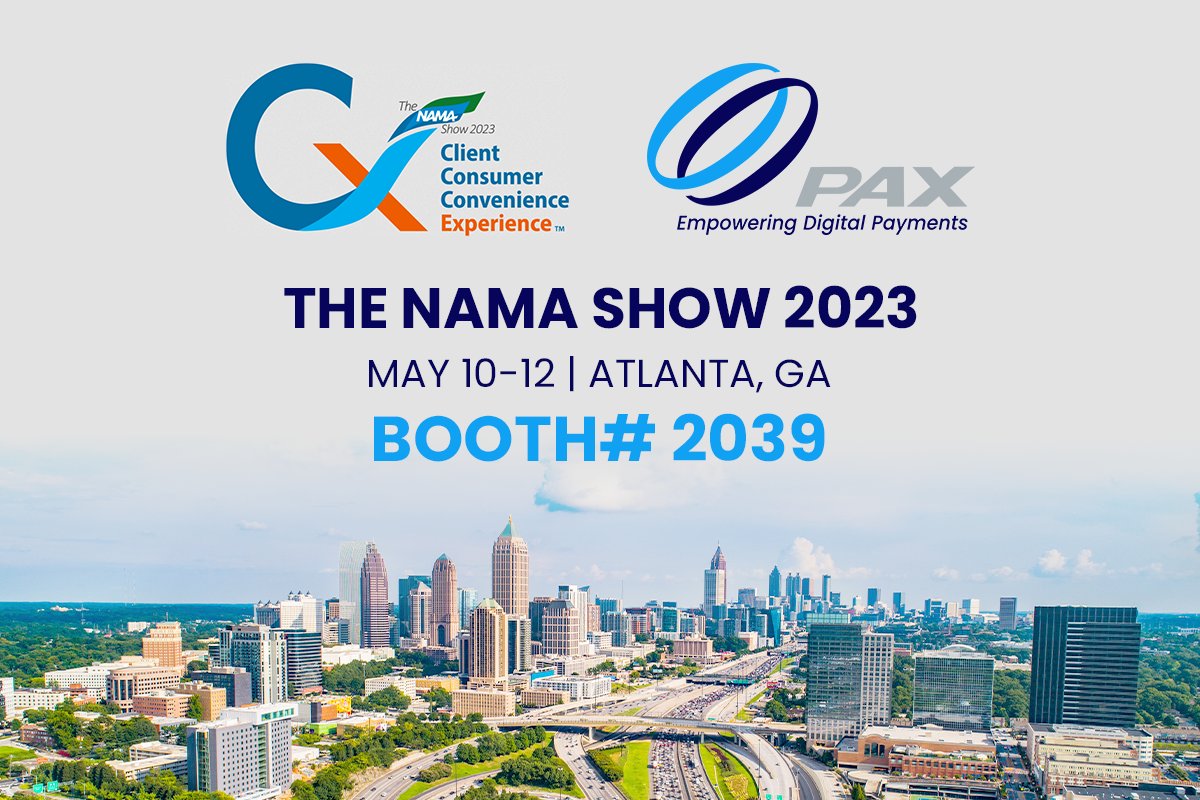 paxtechnology's tweet photo. We will be at the @NAMAvending Show in Atlanta, May 10-12. Stop by booth #2039 to meet with our PAX team to discuss our diverse product range of Android-based unattended solutions. We hope to see you there! #NAMA2023 #paymentsolutions #PAXtechnology https://t.co/zBXvOCzcD0