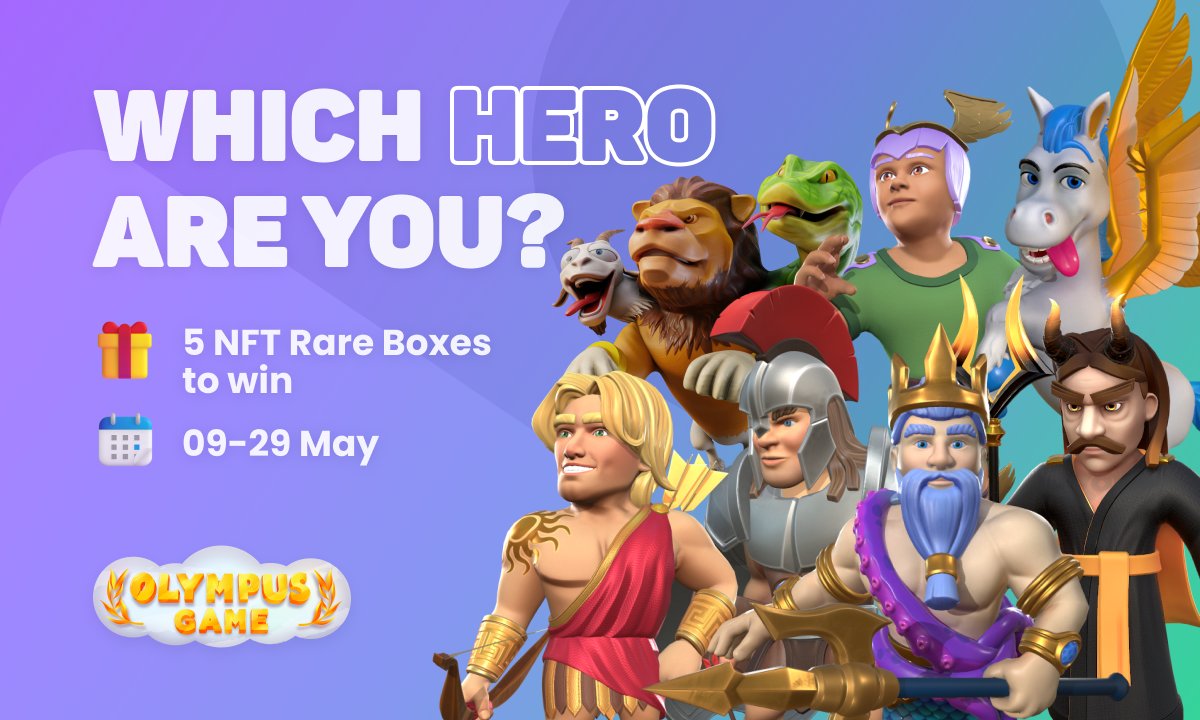 OlympusRaid's tweet photo. Get ready to discover which legendary #OlympusGame character you are!

We're giving away an #NFT Rare Box🎁 to 5 lucky members who take the quiz and share their results on our Discord.

Quiz🖥️https://t.co/ZRldL09hVO
Share here👉https://t.co/u3UjTVHV0D

#P2EGame #Giveaway https://t.co/GM0clZhDIr