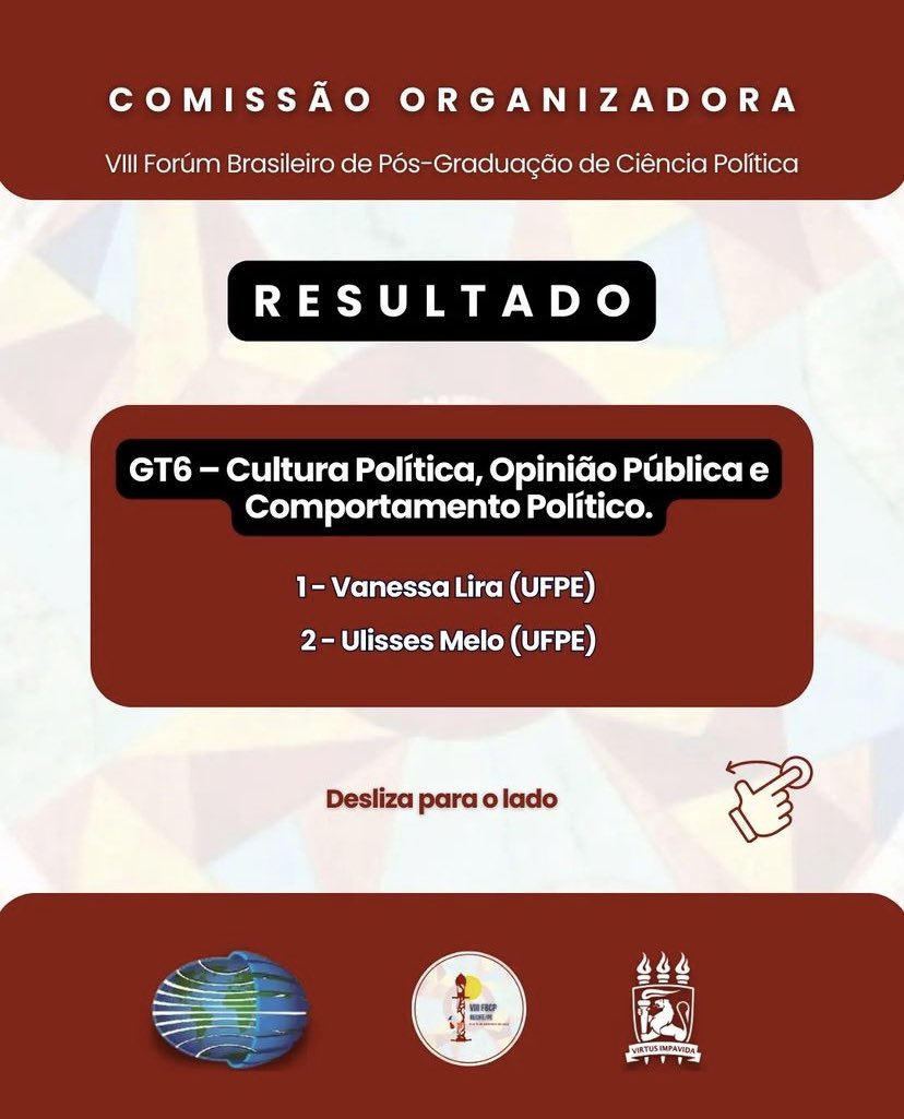 vanessahlira's tweet photo. Super animada para coordenar esse GT na área que mais amo, ao lado do meu colega @Ulisses_mbfm . Fórum Brasileiro de Pós-Graduação em Ciência Política. https://t.co/z7X3J3djcD