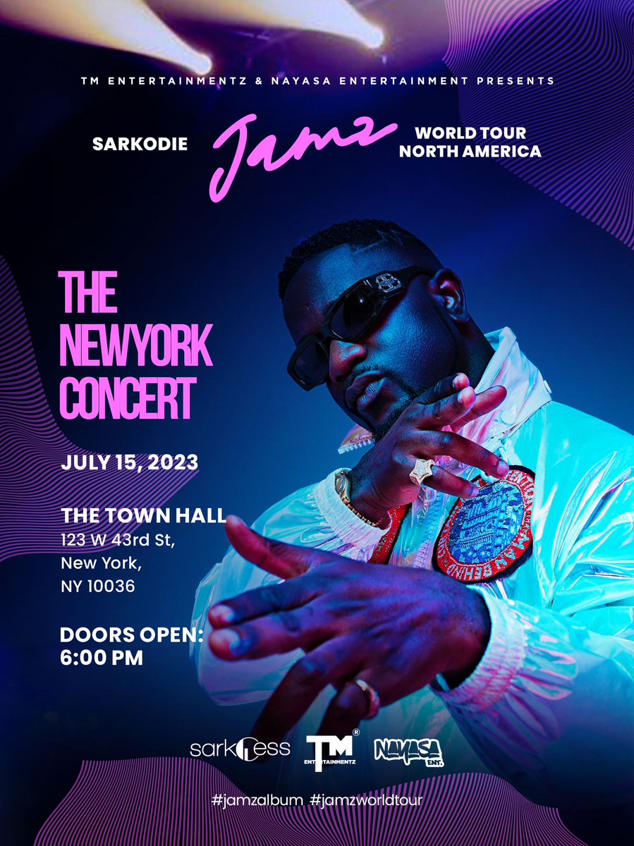 nayasaentgh's tweet photo. Get ready to jam with @sarkodie at the JAMZ New York Concert.
This concert is going to be epic and you don't want to miss out! 🔥
Tickets OUT tomorrow! https://t.co/BfJX4yBuHb