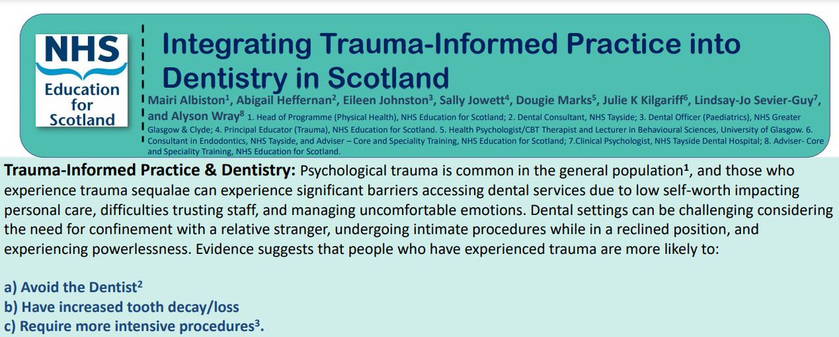 We have been working with staff from @NesDental, @UofGlasgow, @NHSTayside and @NHSGGC  on the topic of embedding Trauma Informed principles into Dentistry teaching in Scotland. See our helpful poster presented at the recent #NESAnnualConf23!
nes.scot.nhs.uk/media/xq1jpobh…