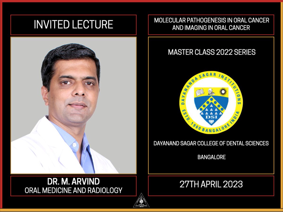 oralmedicinesdc's tweet image. Our beloved HOD (academics) Dr. Arvind M delivered a guest lecture on &quot;Molecular pathogenesis and Imaging in Oral Cancer&quot; in the Master Class series by Dayanand Sagar College of Dental Sciences Bangalore💯#invitedlecture #guestspeaker #pglife #oralcancer #oralmedicinesdc