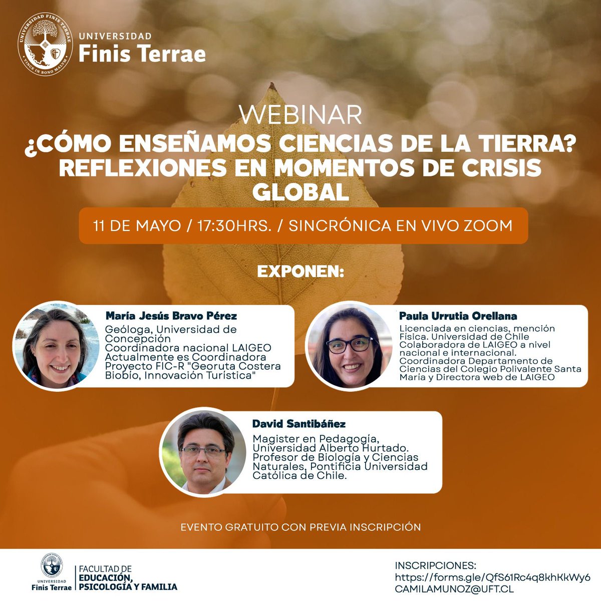 Compartimos la invitación al Webinar "¿Cómo enseñamos Ciencias de la Tierra? Reflexiones en momentos de crisis global" que se realizará el día jueves 11 de mayo a las 17:30 hrs (Chile)

📷Formulario de inscripción forms.gle/1hVqLrPMgbB4uA…

#educacionengeociencias #igeo