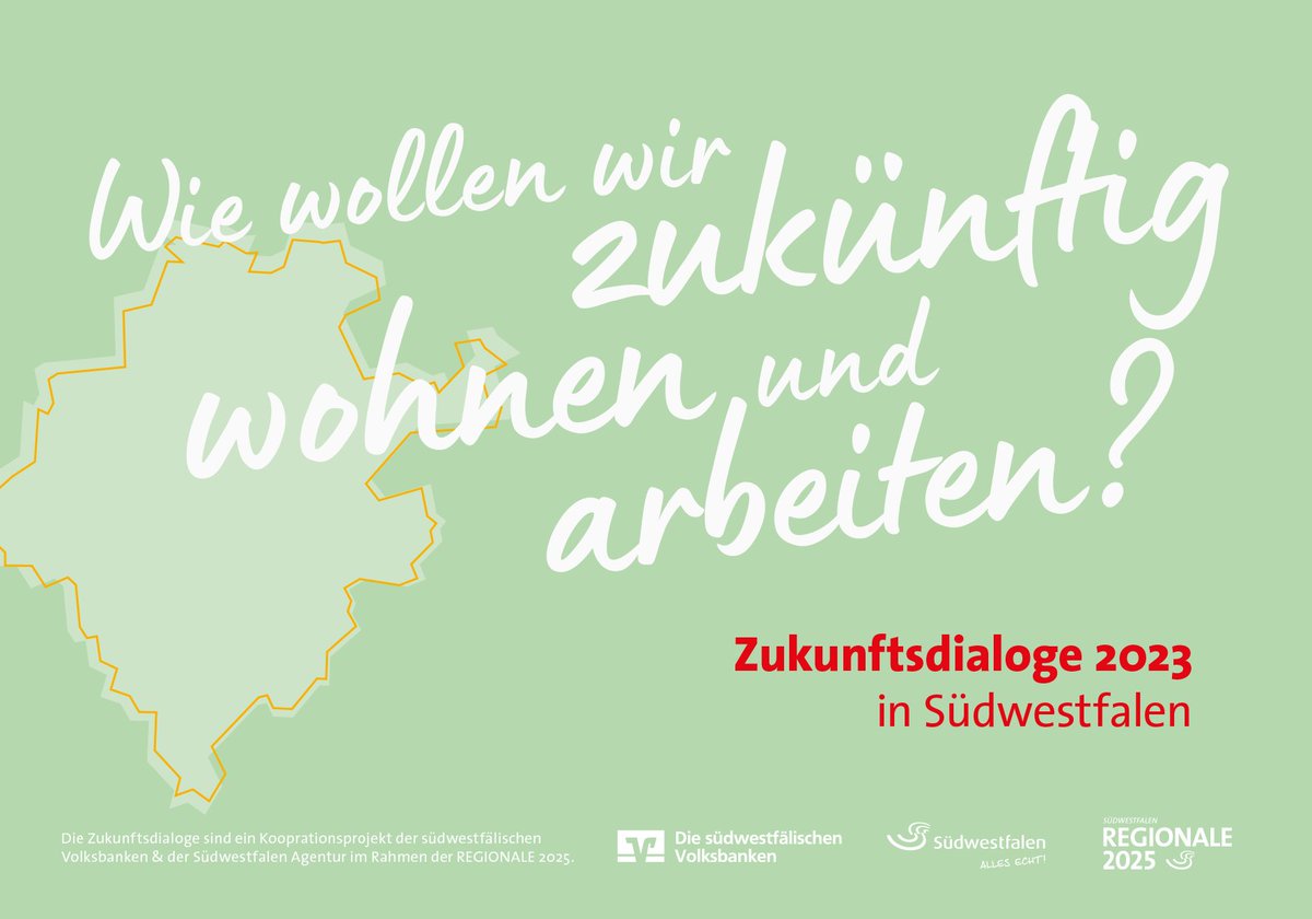 Unsere #zukunftsdialoge für #suedwestfalen gehen in der #regionale2025 auch 2023 weiter. Drei Veranstaltungen sind geplant. Es geht um Wohnungsbauförderung, Coworking &amp; Gestaltqualität beim Bauen. Immer mit konkreten Beispielen &amp; Impulsen. Start: 15.05. 
👉regionale-suedwestfalen.com/wohnen-und-arb…