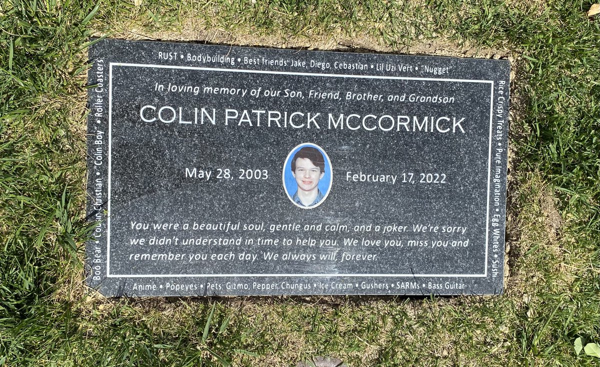 andreamsped's tweet photo. My son”s gravestone finally arrived. I still cannot believe he is really gone, yet I replay the events leading up to his death and actually finding him dead every day.  I am forever heartbroken. Looking forward to the day I do not have to feel this pain.💔 https://t.co/E2YXFdEYNT