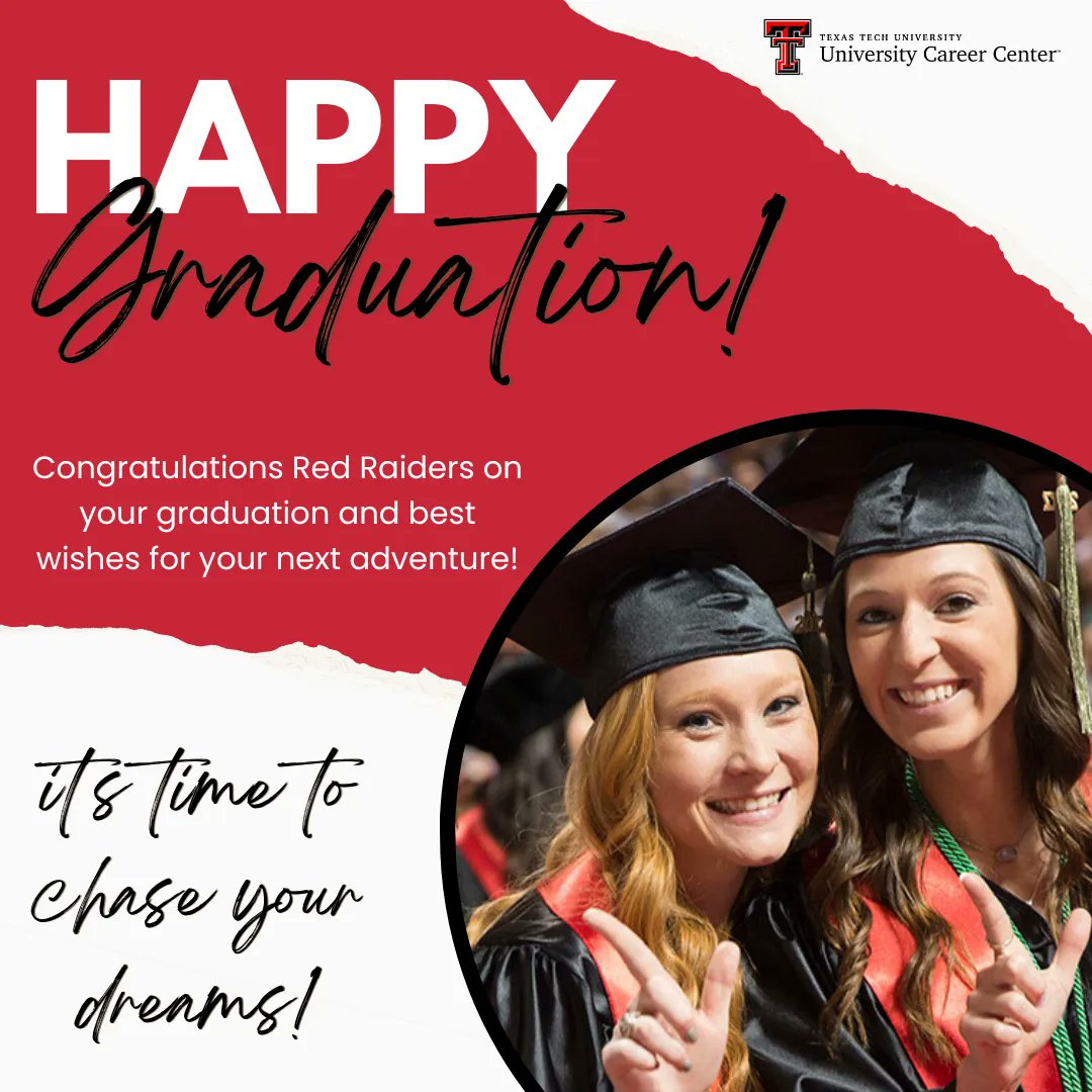 Graduation day is almost here, and we are SO PROUD of you! Please remember that we are here to support you along your career journey - even as an alumni. Contact us for document critiques, mock interviews, or for career advice. #HereForRedRaiders #WreckEm #TTU #TexasTech