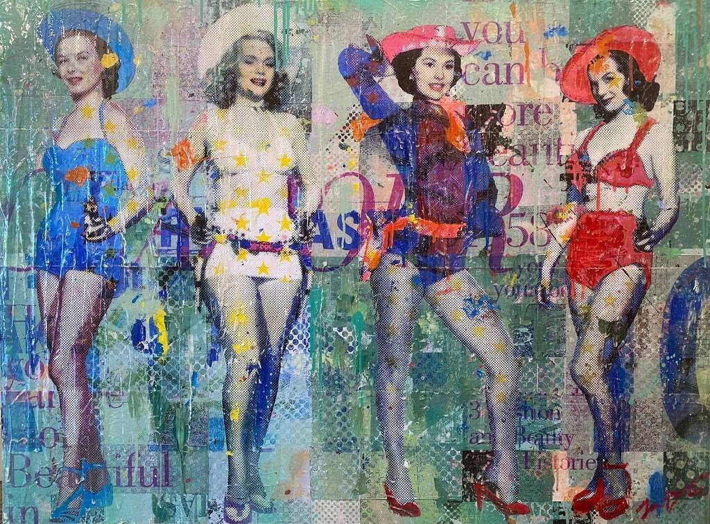 USA Cowboys, 2023 #mixedmedia on board 30x40 #availablenow‼️ @stellersgallery 
.
.
.

#wilmingtoninteriordesign #pontevedrainteriordesign #jacksonvilleinteriordesign #eclecticdecor #eclecticinteriors #eclectichome #cowgirls #cowboys #popart #artistsoninstagram #midcenturysty…