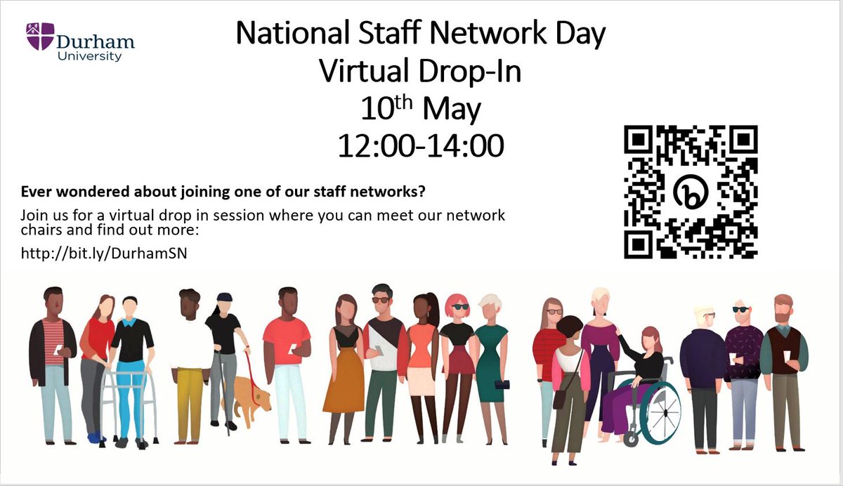 Ever wondered about joining one of our staff networks?
Join us for a virtual drop in session where you can meet our network chairs and find out more: 
bit.ly/DurhamSN
#StaffNetworksDay