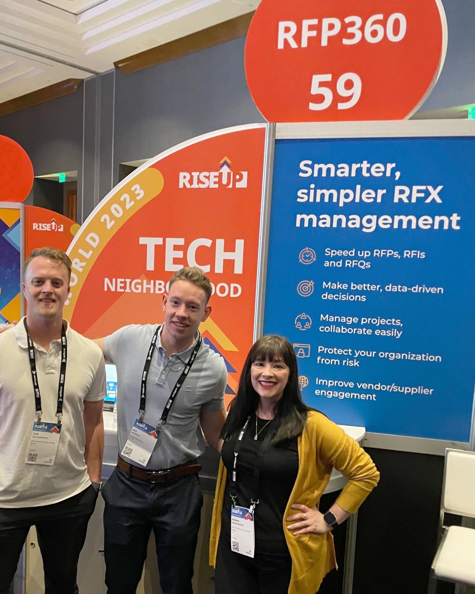 RFP360's tweet photo. Before you leave Dallas, come see these friendly faces at the @ISM World Conference to play the ISM World Games and explore how RFP360 can improve your sourcing processes. https://t.co/WV7ZI2XXcS