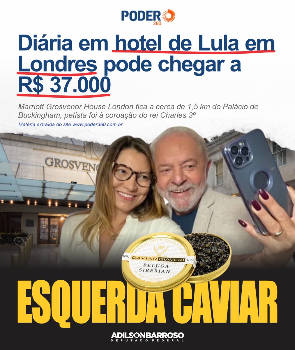 adbbolsonarista's tweet photo. Diária em hotel de Lula em Londres pode chegar a R$ 37.000

#lulanacadeia #esquerdacaviar #jairbolsonaro #presidentebolsonaro #jairmessiasbolsonaro  
#bolsonaropresidente #jairmessiasbolsonaro #tarcisio #adilsonbarroso #depfedadilsonbarroso #tarcisaoatitude #governadortarcisio https://t.co/kJIdlxcvWy