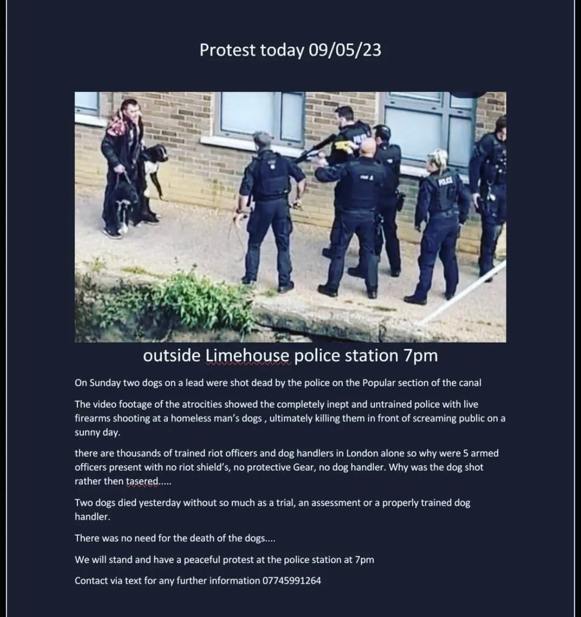 gvr_06's tweet photo. Protest today after Met Police Shoot two dogs dead! https://t.co/AYF37WC4jc