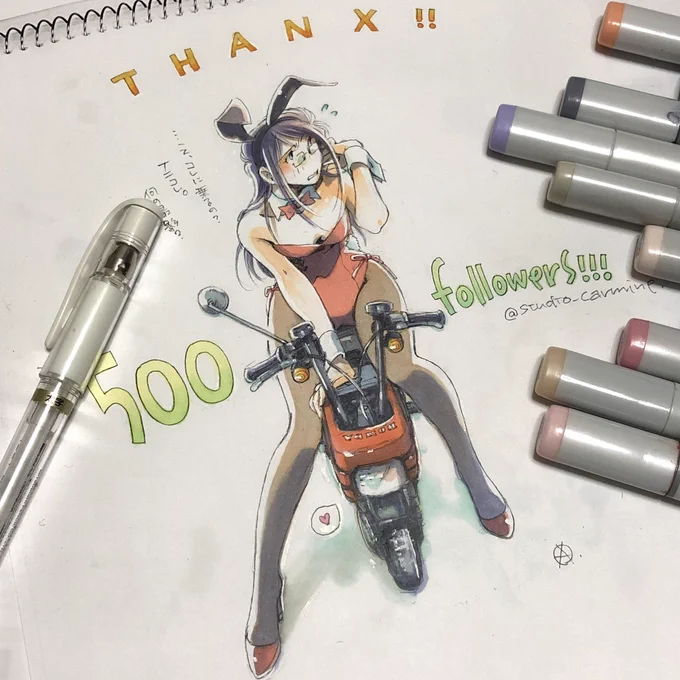 #アナログ絵  ソコに紙があれば適当に描き 紙に飽きたら板(木パネ)に直描きする、そんな割と野蛮なひとデスw  #アクリル #コピック