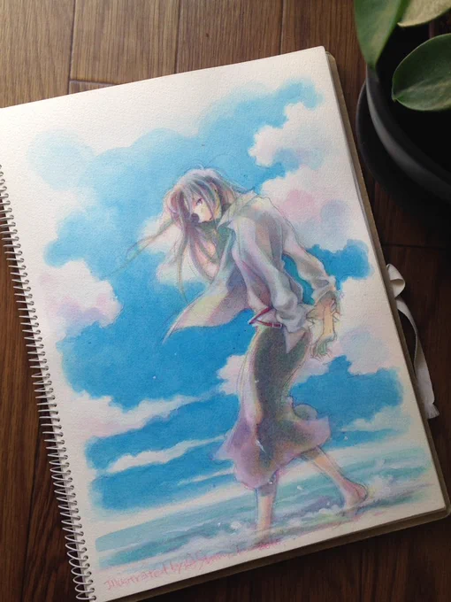 #アナログ絵  ソコに紙があれば適当に描き 紙に飽きたら板(木パネ)に直描きする、そんな割と野蛮なひとデスw  #アクリル #コピック