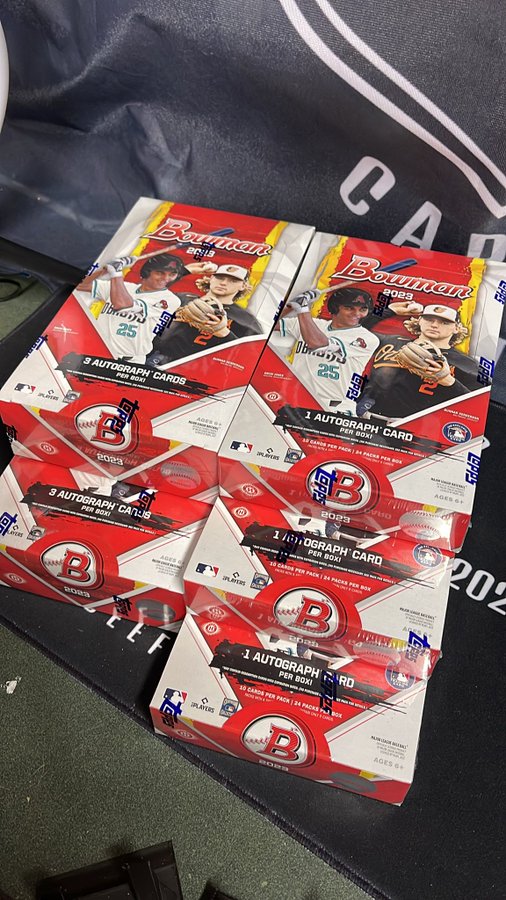 BEEF_TIPS16's tweet photo. 5 spots left in the filler for the bowman Jumbo/Hobby Mixer break.

$40 per spot (plus a cool bonus)

top 5 spots in the filler get to choose between DET, LAA, MIA, TEX and TOR.

Main break is running Thursday night at 7:00 pm EST.  It is 2 Jumbo and 3 hobby boxes of 2023 Bowman. https://t.co/b6WHCLEEmw