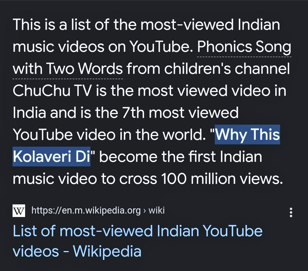 First Indian Music Video to Cross 100M+ Views on YouTube is #WhyThisKolaveri ❤⚡💥

@dhanushkraja 

#21MajesticYrsOfDHANUSH