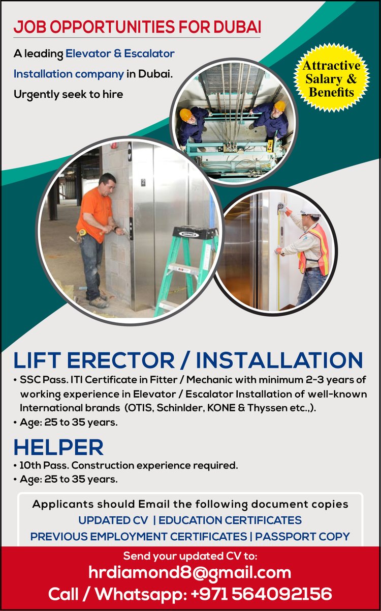 Jerry Varghese on Twitter "Elevator & Escalator Job Opportunity for