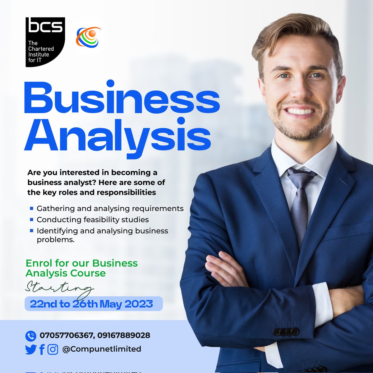 CompunetLimited's tweet image. Interested in becoming a business analyst? Major Roles and responsibilities involved: 

♦️Gathering and analyzing requirements
♦️Conducting feasibility studies
♦️Identifying and analyzing business problem
#businessanalyst #requirementsgathering #feasibilitystudies #problemsolving