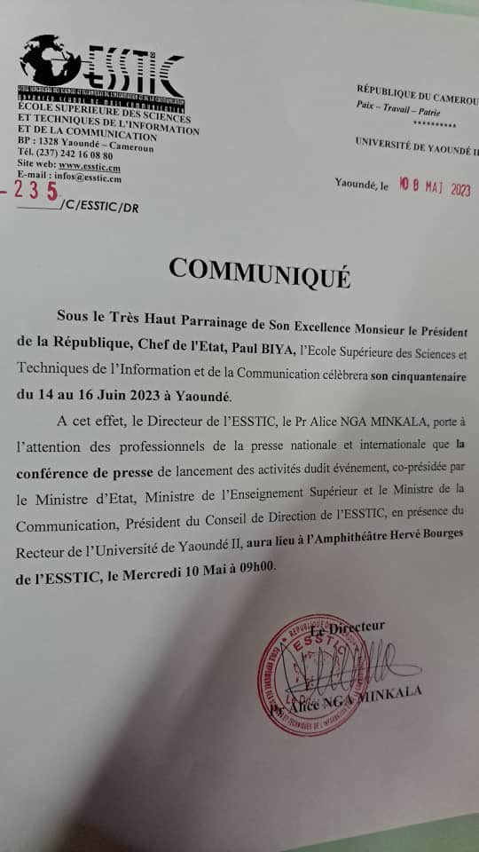 asecesstic's tweet photo. Conférence de presse de lancement des activités du cinquantenaire de l’Ecole Supérieure des Sciences et Techniques de l’Information et de la Communication, ce mercredi 10 mai, à l’amphi Hervé Bourges (bâtiment principal de l’ESSTIC). https://t.co/s6JdqQZeAA