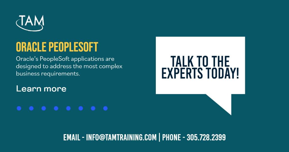 TAMTraining's tweet image. Oracle&apos;s PeopleSoft provide comprehensive business and industry solutions, enabling organizations to increase productivity, accelerate business performance, and provide a lower cost of ownership. Contact us to learn more.
#oracle #oraclepeoplesoft #peoplesoft #oraclecloud