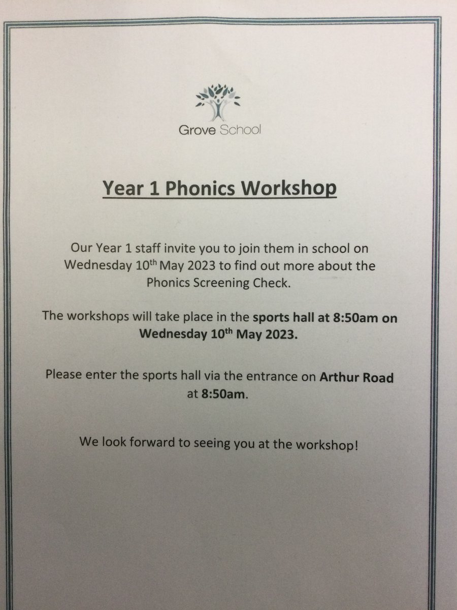 Year 1 parents are invited to our Phonics Workshop tomorrow morning in the Sports Hall at 8:50am🔤