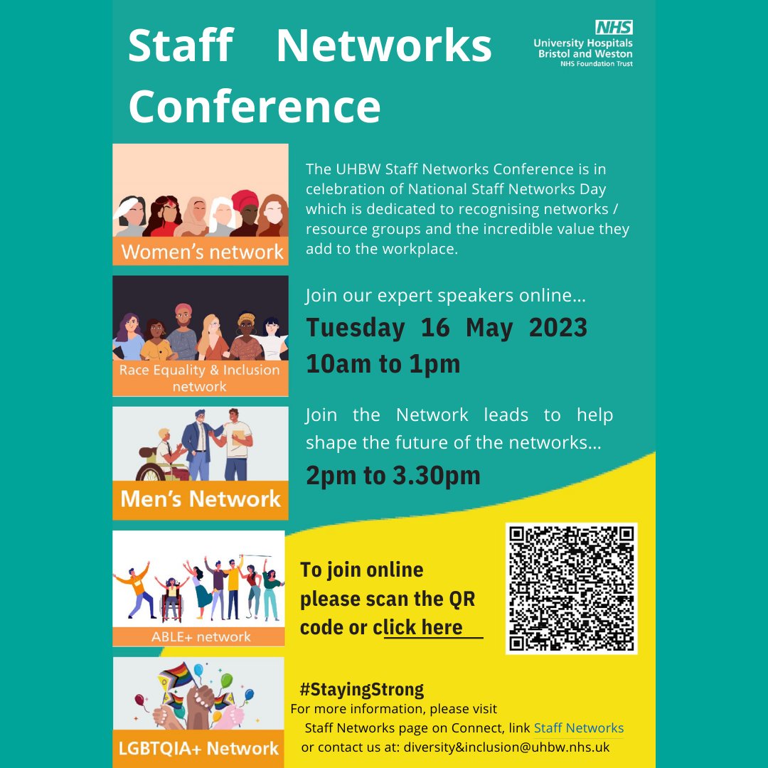 At UHBW, we are proud to be an equal, inclusive and diverse employer so please join us online on 16th May. We will bring together colleagues from across the organisation to share best practices, network with colleagues and discuss ways to enhance equality, diversity and inclusion