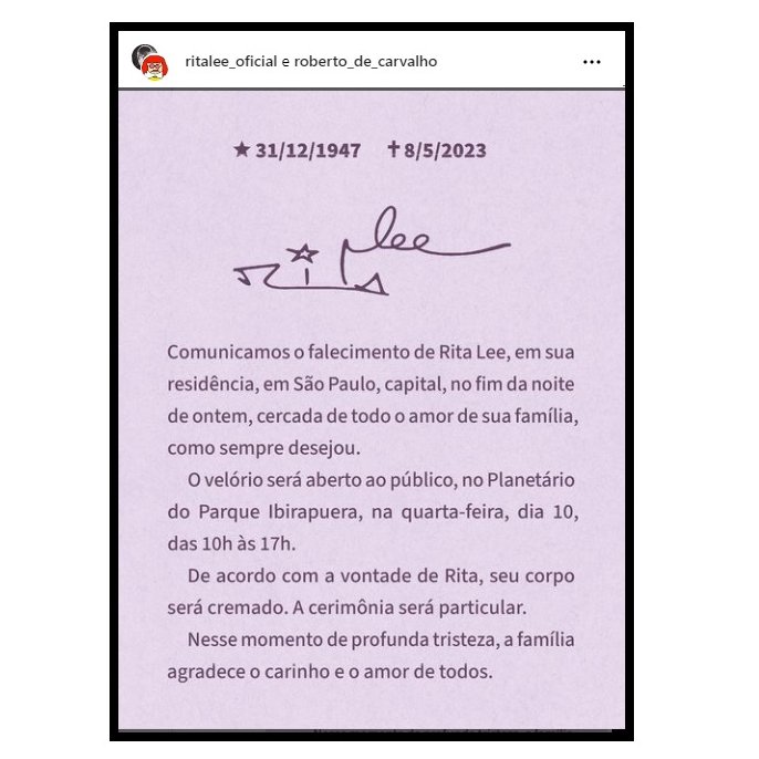 #ritalee

“HOJE NÃO TEM ROCK BEBÊ”

Morre Rita Lee, a Rainha do Rock Brasileiro.
Ela deixa um grande legado para cultura e para música brasileira.

instagram.com/p/CsBl7yUrb_X/